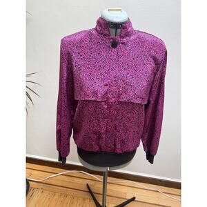 Vintage Paquette Too! 80s Magenta & Black Swirl Bomber Blouse Jacket Size 6